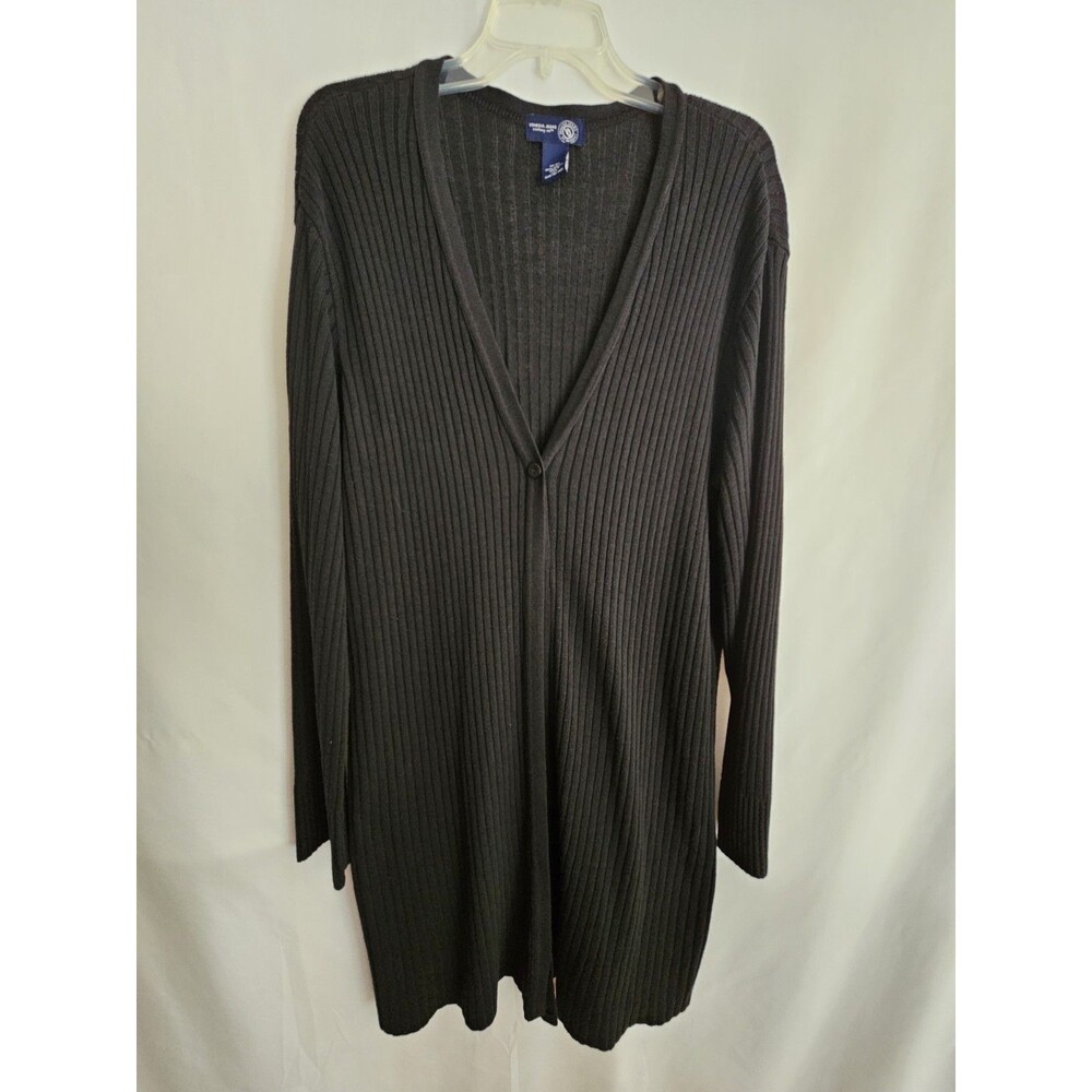 Venezia Womens Plus Size 18 20 Black Ribbed Long Cardigan Sweater Made USA